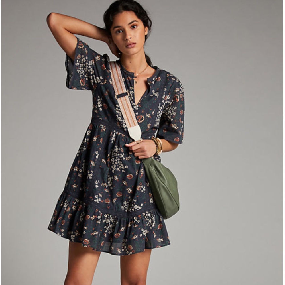 Anthropologie Navy Floral Mini Dress